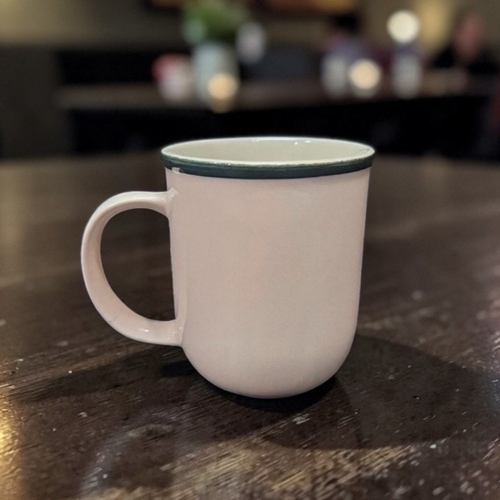 Casuals China Pearl Coffee Mug, Green Rim Cup, 9oz Restaurant Ware, Drinkware‎